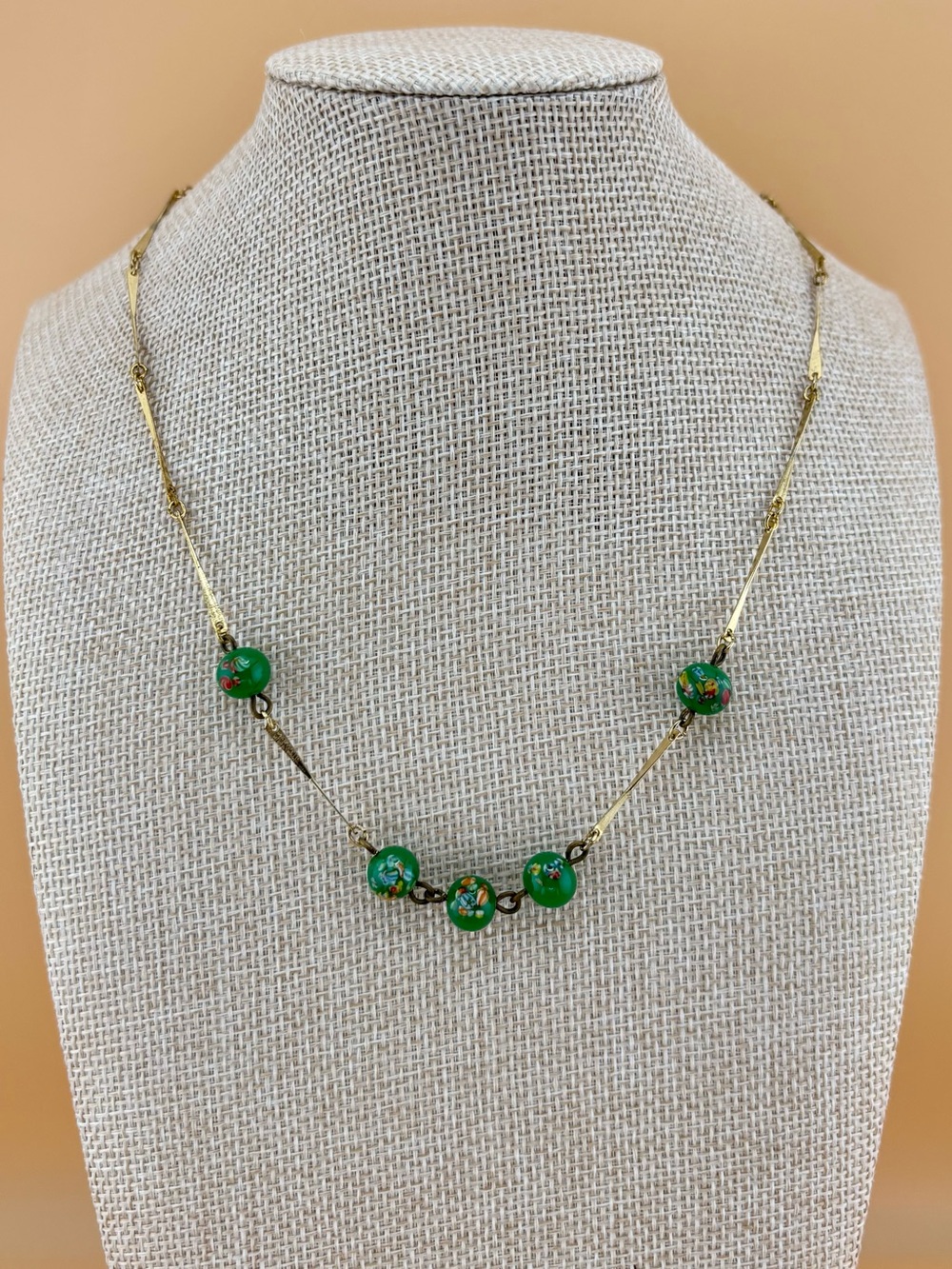 Vintage 1950s Vogue Signed Mid-Century Venetian Glass Station Necklace